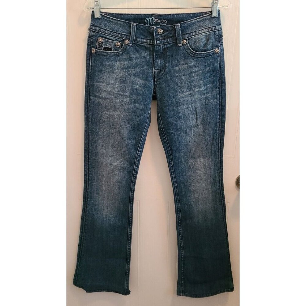 Miss Me Boot Cut Low Rise Jeans Embellished Distressed Flap Pockets JP4221RB 27